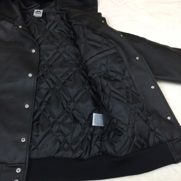 Yankees Faux Leather Hooded Quilt Bomber Jacket S - Picture 5 of 8